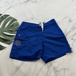 Hawaiian Islands Womens Vintage Y2k Board Swim Shorts Size 7 Blue Orange Floral